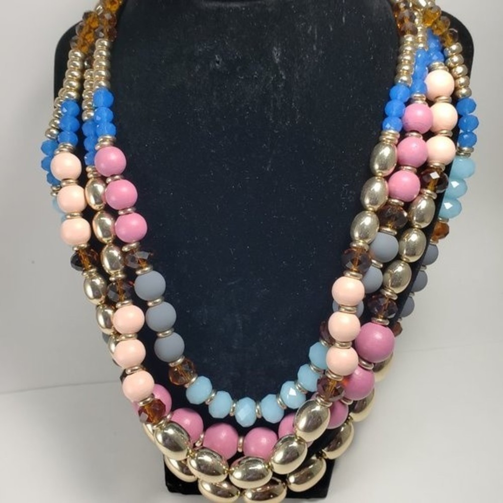 Multicolor Layered Beaded Necklace & Gold Drop Earrings – Statement Fashion Set - Picture 8 of 14